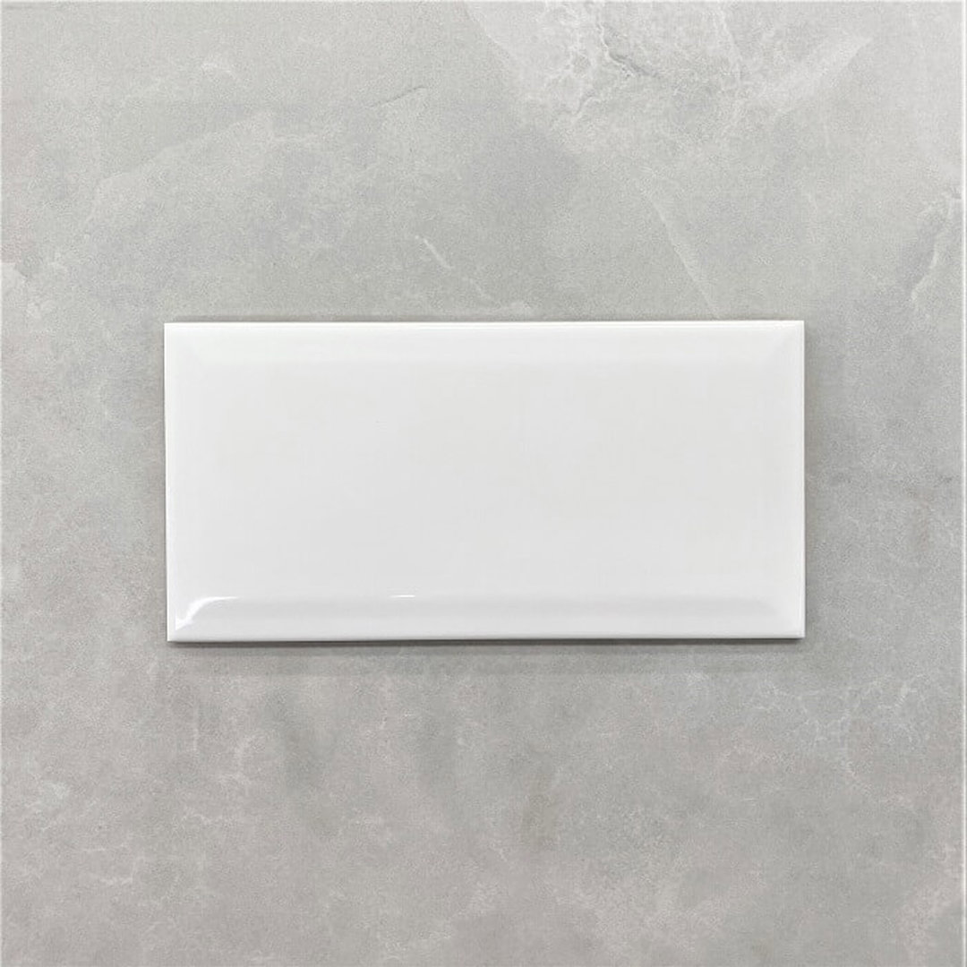 200 × 100 mm Bevelled Edge White Gloss Ceramic Subway Wall Tile 4112 