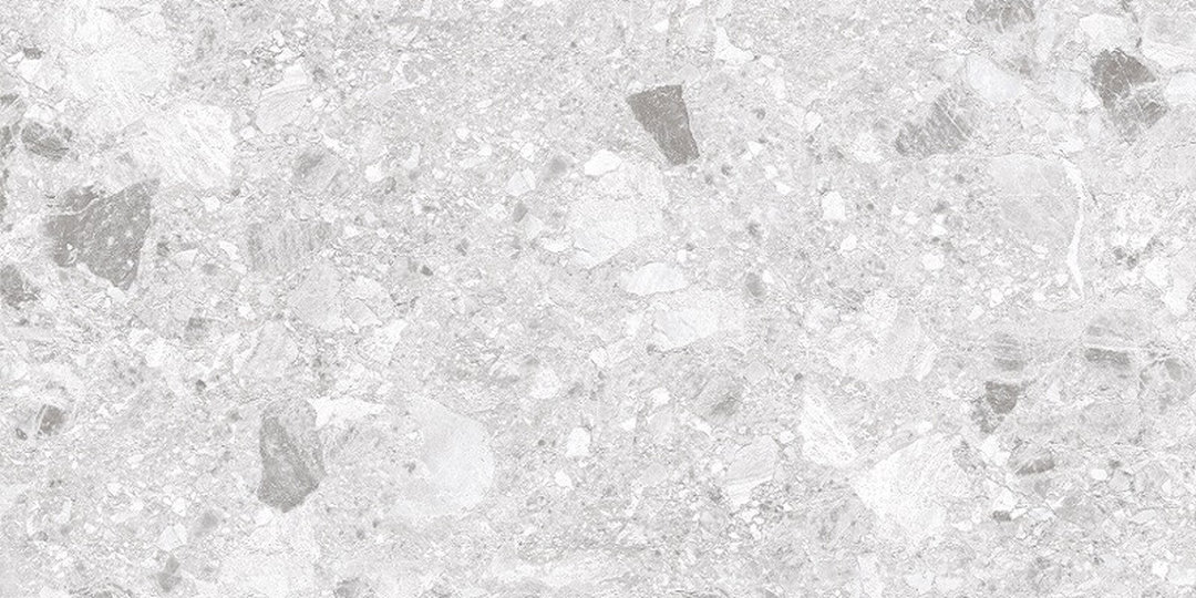  600 × 300 mm Breccia Light Grey Terrazzo Look In/Out Rectified Porcelain Tile 3685