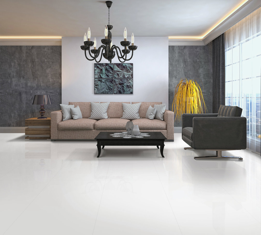 600 × 300 mm White Polished Nano Sealed Rectified Porcelain Tile 4770 